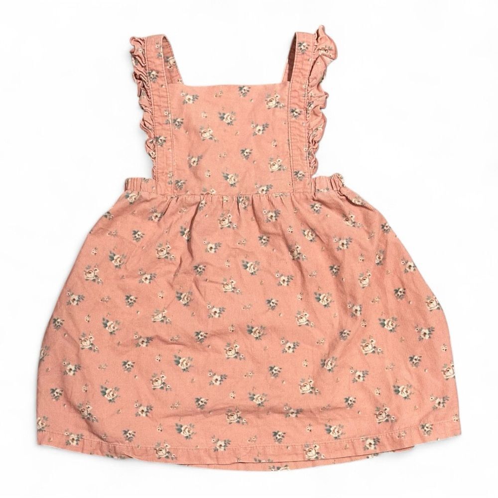 Angel Dear pink corduroy rose pinafore dress 3T adjustable ruffle garden cotton